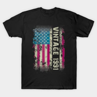 Vintage 1991 USA Flag 29th Birthday Gifts 29 Year Old Bday T-Shirt